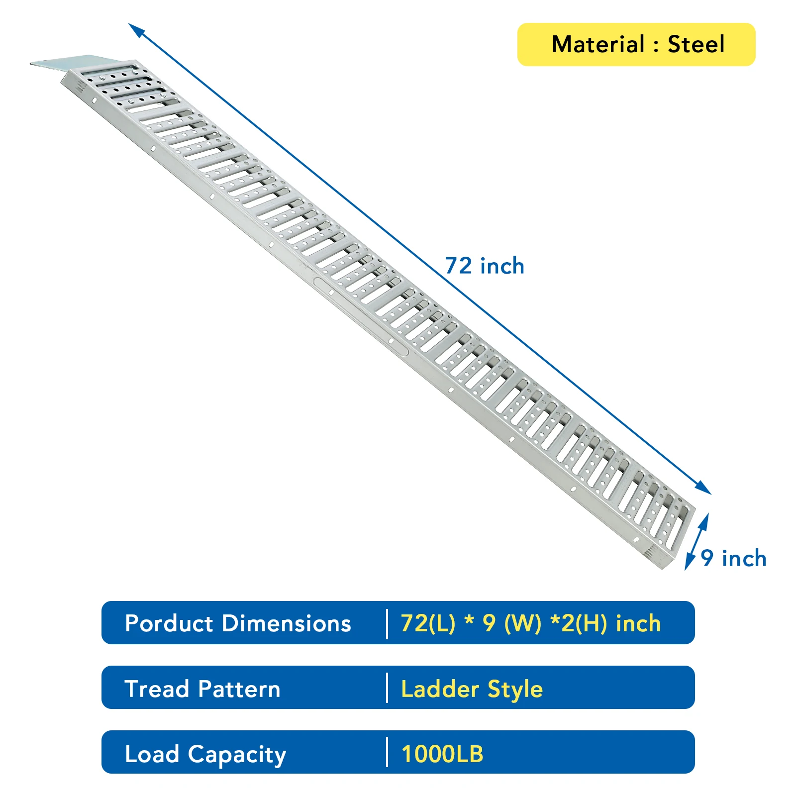1000Lbs Loading Ramps, 72" L x 9" W, Heavy Duty Steel Trailers Ramps for ATV/UTV/Motorcycles/Lawn Mowers, Tractors/Pickup Truck