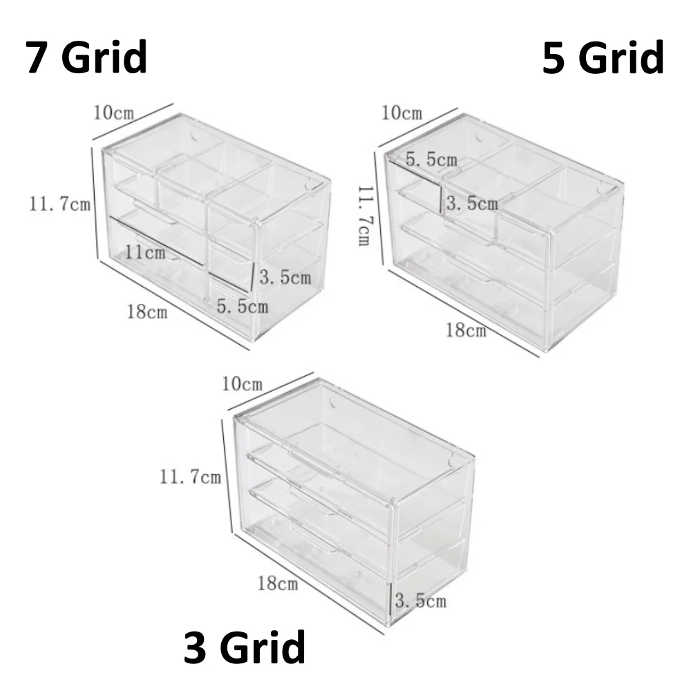 Transparent Multifunctional Desktop Storage Box 3/5/7grids Drawer Box Stationery Hair Jewelry Cosmetics Sundries Organizing