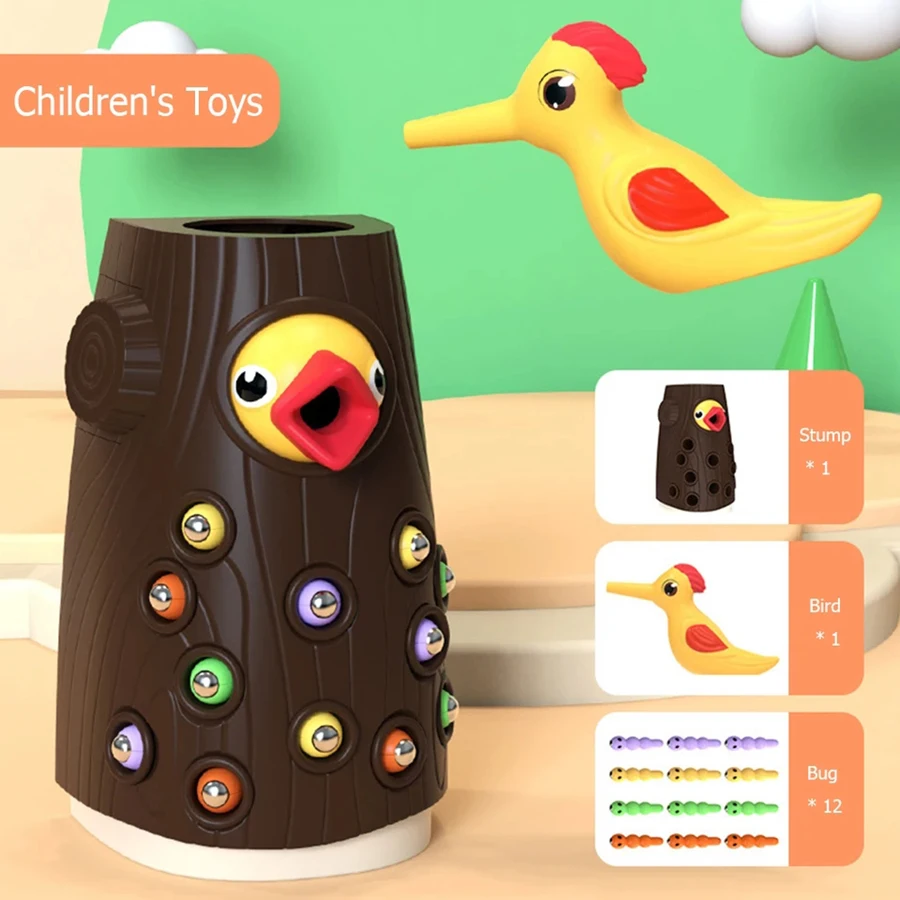 Children' s Toys Of Woodpecker Insect Catching Game Toy, Early Education Magnetic Fishing Toys for Children Kids Gifts 3