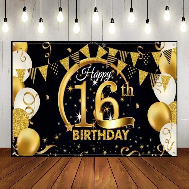 Happy 16Th Birthday Background Schoolring Decoration Bambini Golden Photo Game Hotwheels Vintage Machine Boy Smash Cake Balloon