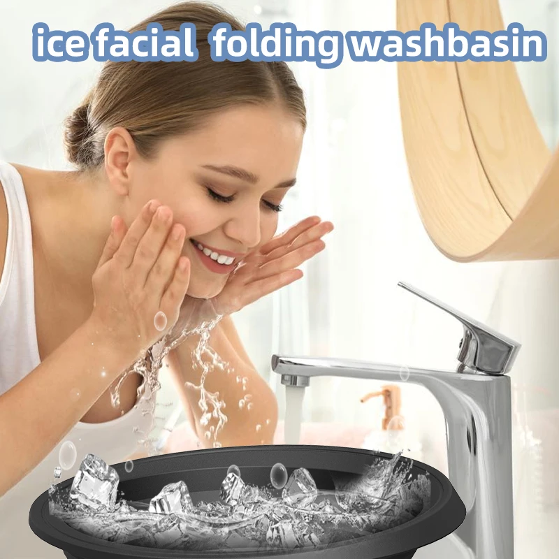 1PC Portable Folding Basin Household Facial Ice Bath Home Travel Carrying Built-In Ice Tray Bathroom Accessories For Soothe Skin