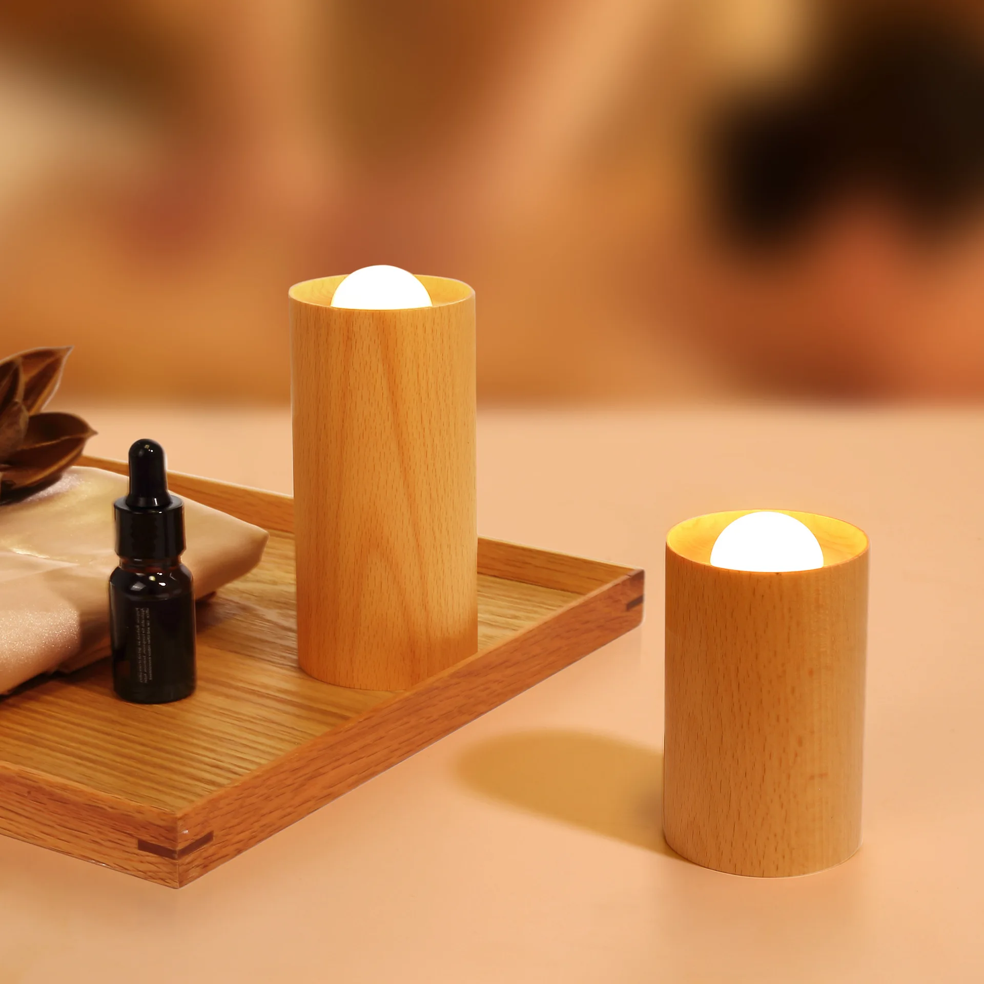 

Wooden Night Light USB charging air blowing induction candle light bedroom decoration atmosphere night light