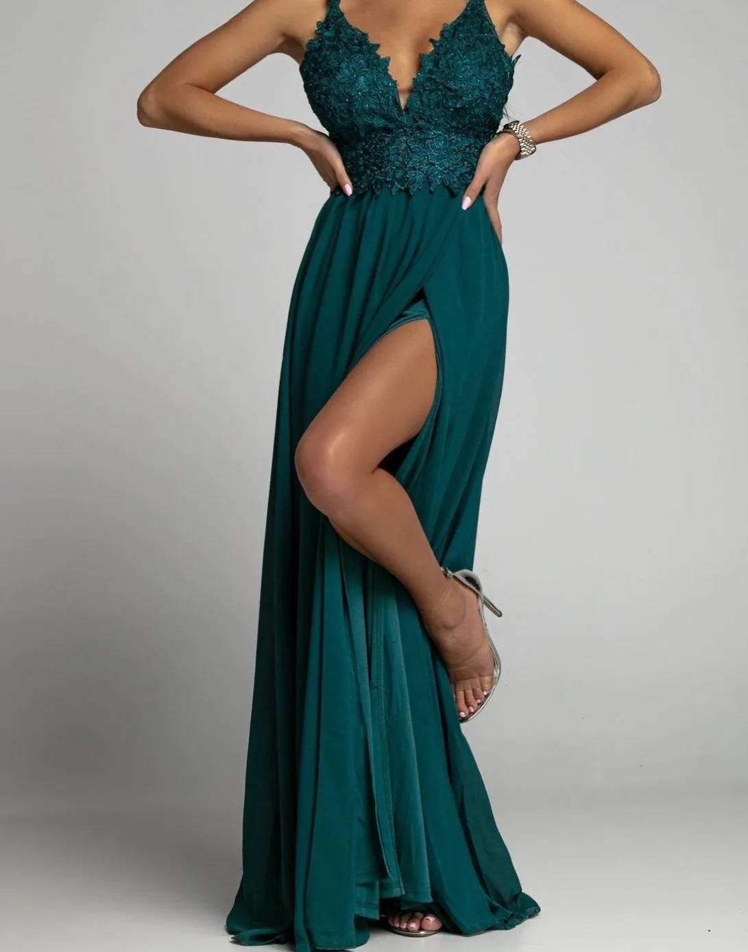 

Women sexy backless strap sleeveless v-neck chiffon patchwork split asymmetrical maxi dres