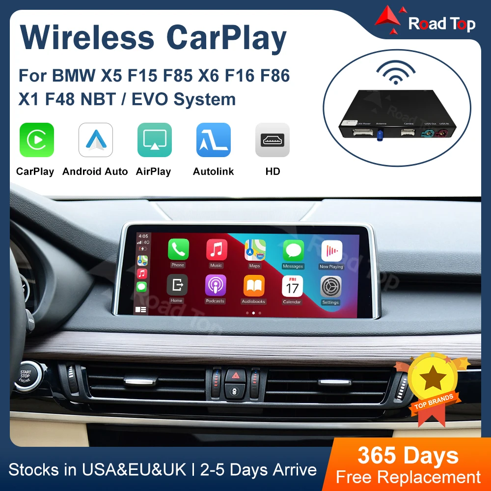 CarPlay inalámbrico superior de carretera Android Auto para BMW NBT EVO X5 F15 X6 F16 2014-2020 X1 F48 2016-2020 con funciones de reproducción de coche Airplay 1