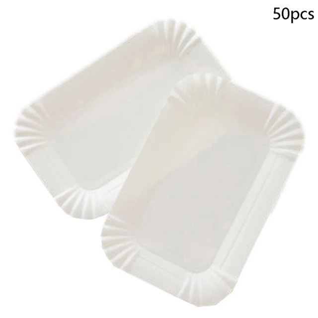 50/100pcs Rectangular Cake Tray White Paper Plate Disposable Dinner