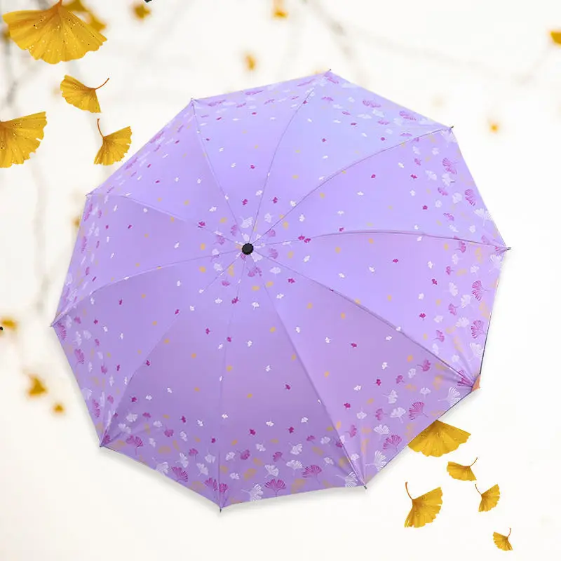 Ginkgo Sunscreen Umbrella Outdoor Portable Compact Fresh Sunny Umbrella Three-fold Manual Vinyl Dual-use Umbrella