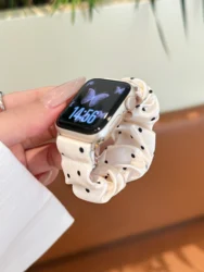 Chic Polka Dot Yarn Scrunchie Apple Watch Strap - 42 44 45 46 49 (White)