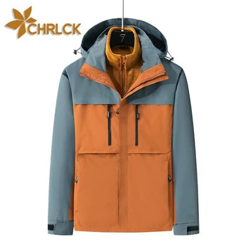 CHRLCK Men's 3 In 1 Thick Hiking Jacket Fleece Waterproof Winter Windbreaker Outdoor Warm Camping Jacket Men Windproof Coat 1