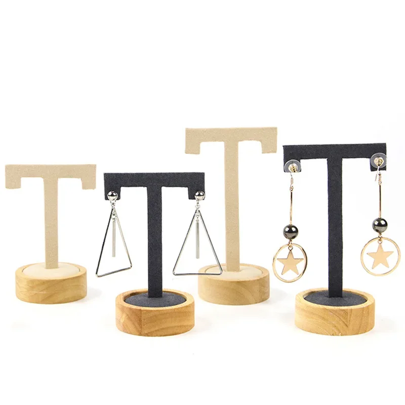 3pcs/set Wood Earrings Jewelry Display Holder Rack Dangling T-Bar Stand Ear Studs Countertop Hoop Earrings Organizer Show Shelf