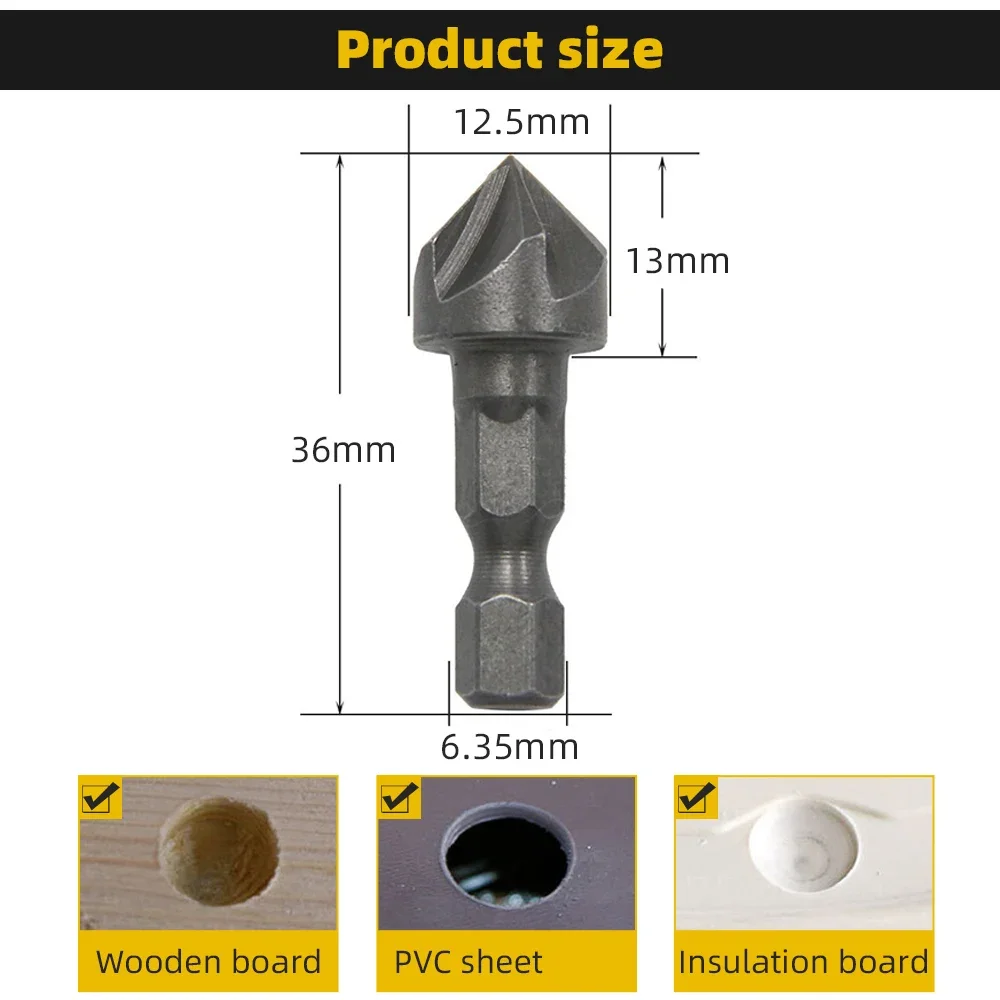 1/3PCS Hexagonal Shank Six-Blade Woodworking Chamfering Tool Carbon Steel Sandblasting Chamfering Knife Hole Opener Countersink