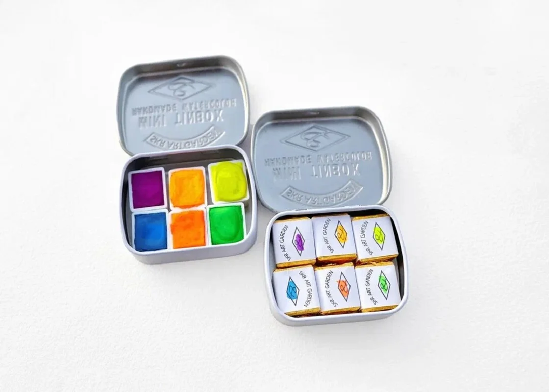 

Handmade Neon night set Fluorescence watercolor paints 6color half pans in tin case