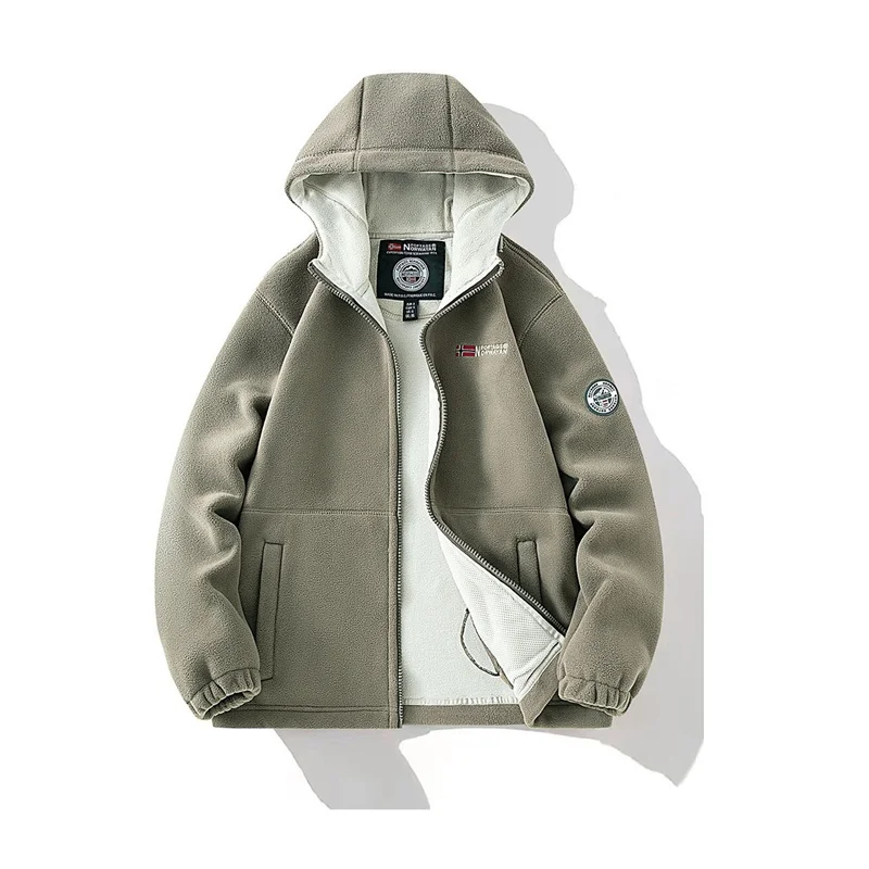 Winter Men's Plush Thickened Hooded Jacket Double-Sided Fleece Warm Sport Hoodie Jacket Oversized Cold Resistant Coat