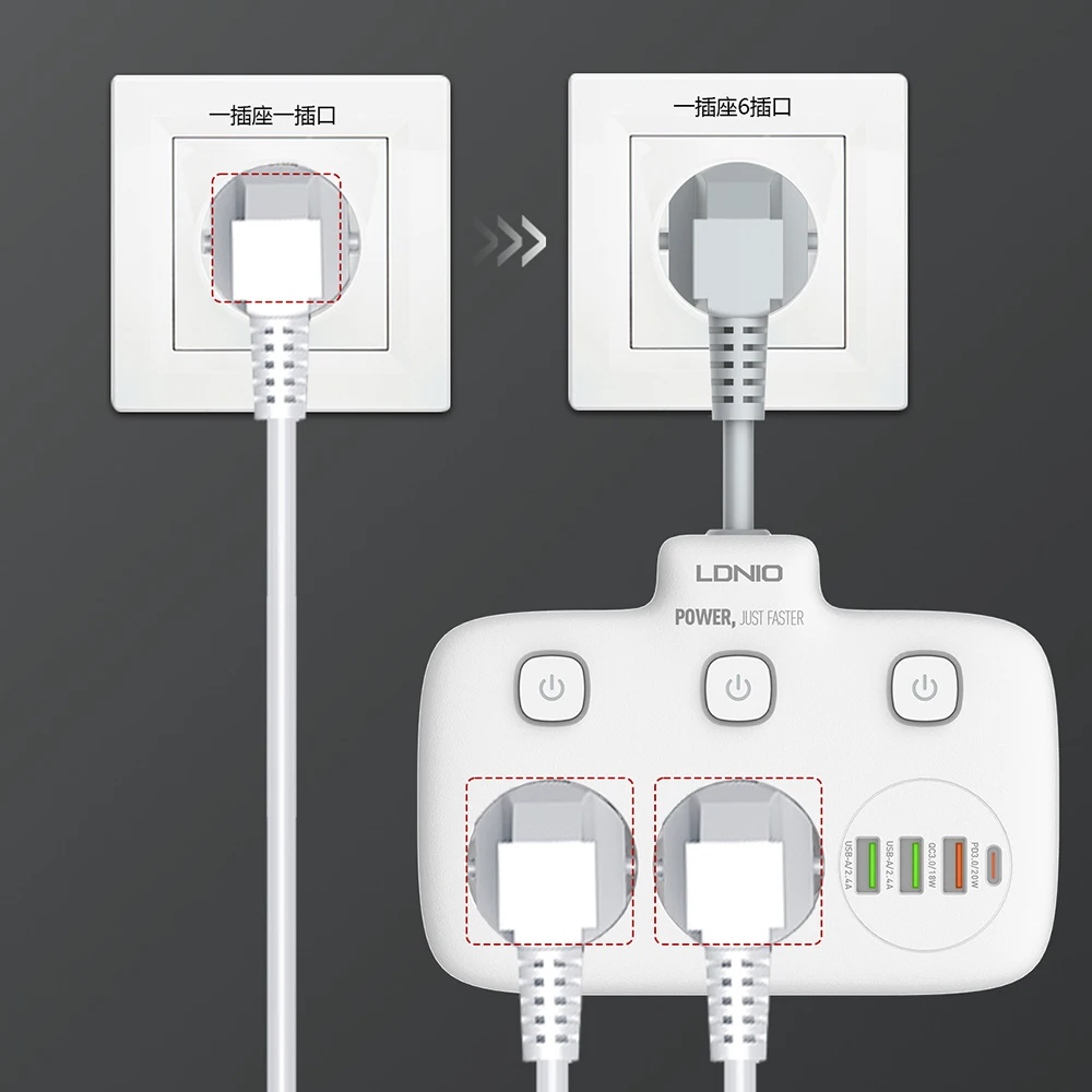 Power strip plug adapter electrical socket power socket power plug adapter LDNIO power strip adapter for Europlug 4 USB output electrical socket with extension cable surge protector home plug adapter