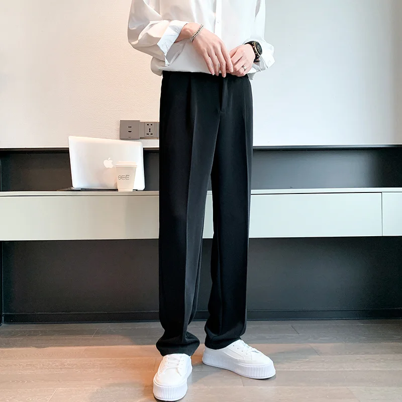 Spring Summer Solid Color Men's Business Pants Classic Pockets Loose Straight Cylinder Casual Zipper Button Male Trousers
