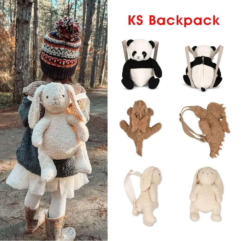 2024-ks-brand-cute-baby-backpack-cartoon-rabbit-dinosaur-chinese-panda-designer-toddler-doll-bags-children-plush-backpacks