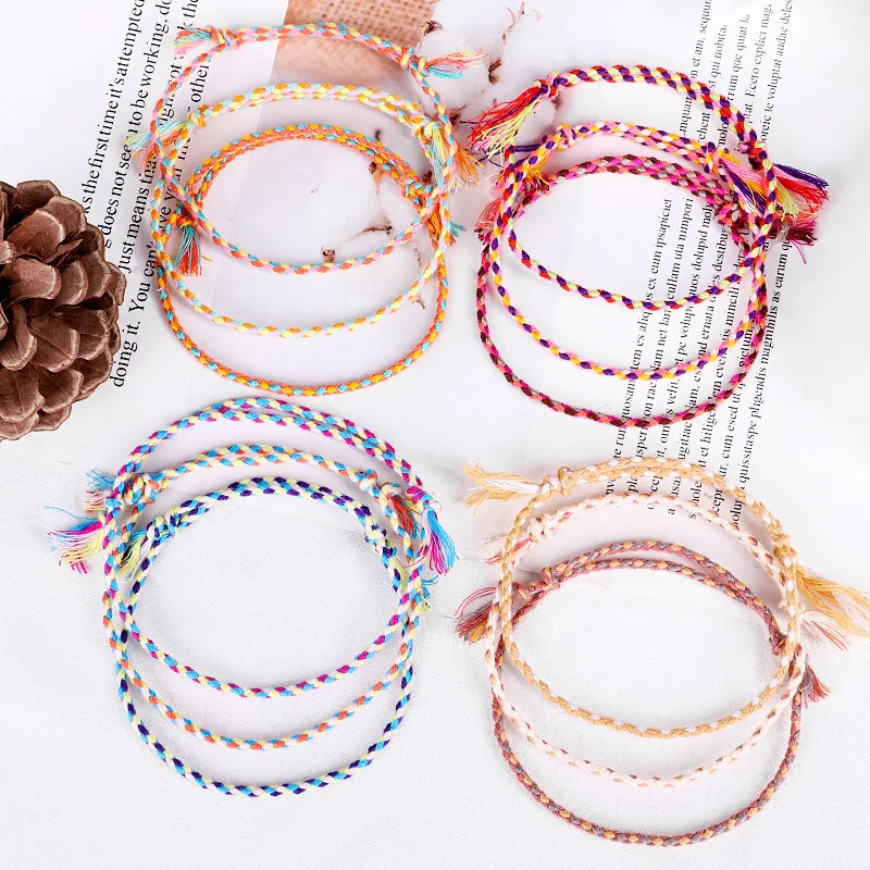 New Boho Four Strand Color Handmade Waterproof Woven Thread Wrap Bracelet Simple Rope Knot Bracelet Friendship Bracelets Unisex 5