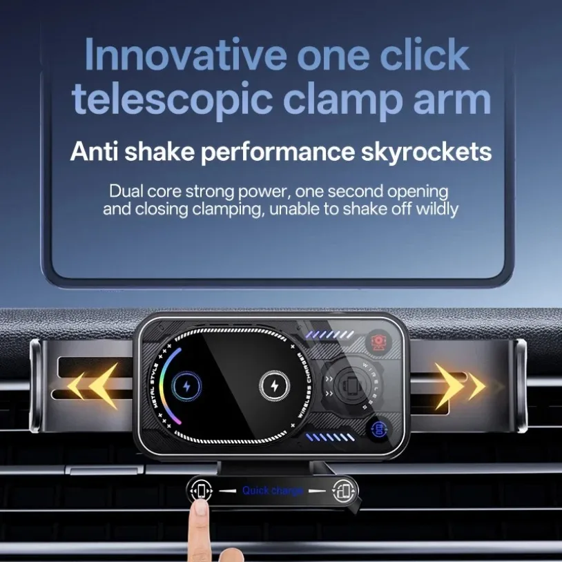 Wireless Car Charger RGB Light Dual Coil Rotation Auto-Clamping Fold Screen For Samsung Galaxy Z Fold 3-7 iPhone 16 15 Pro Max