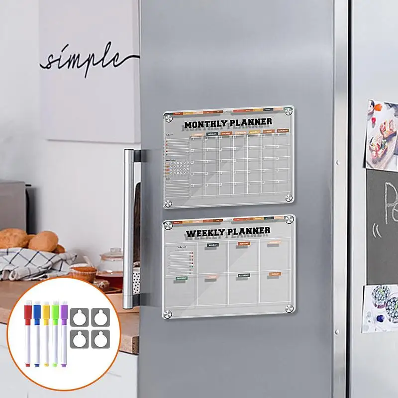 

Weekly Planner Board Daily Schedule Magnetic Whiteboard Attraction Acrylic Refrigerator Dry Erase Clear Fridge Planning Kitchen