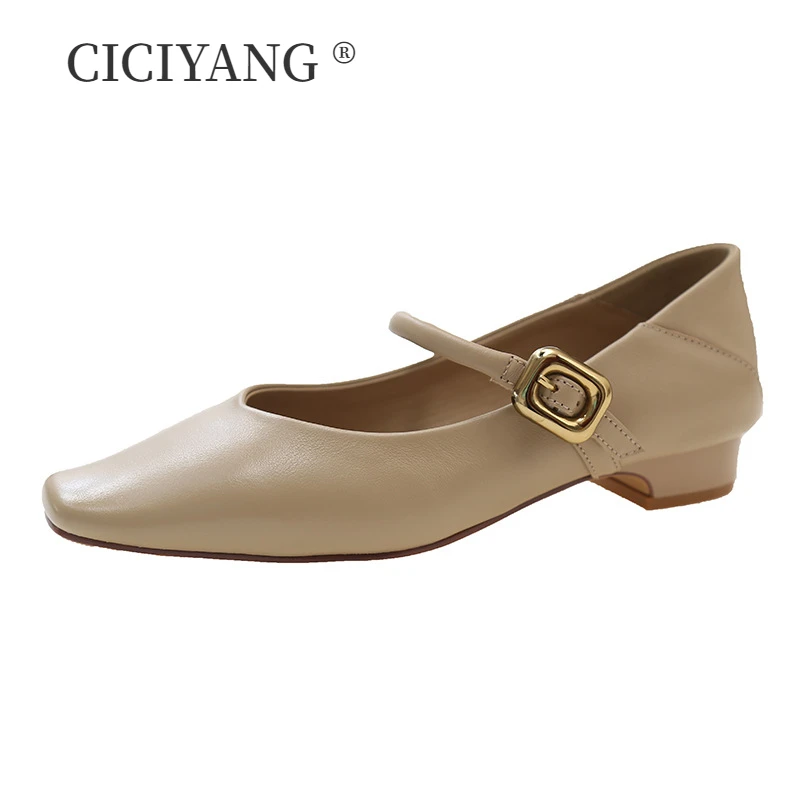 

CICIYANG Genuine Leather Women Pump 2024 Spring New Mary Jane Top Layer Cowhide Fashion Low Heel High-heels Summer Ladies Shoes