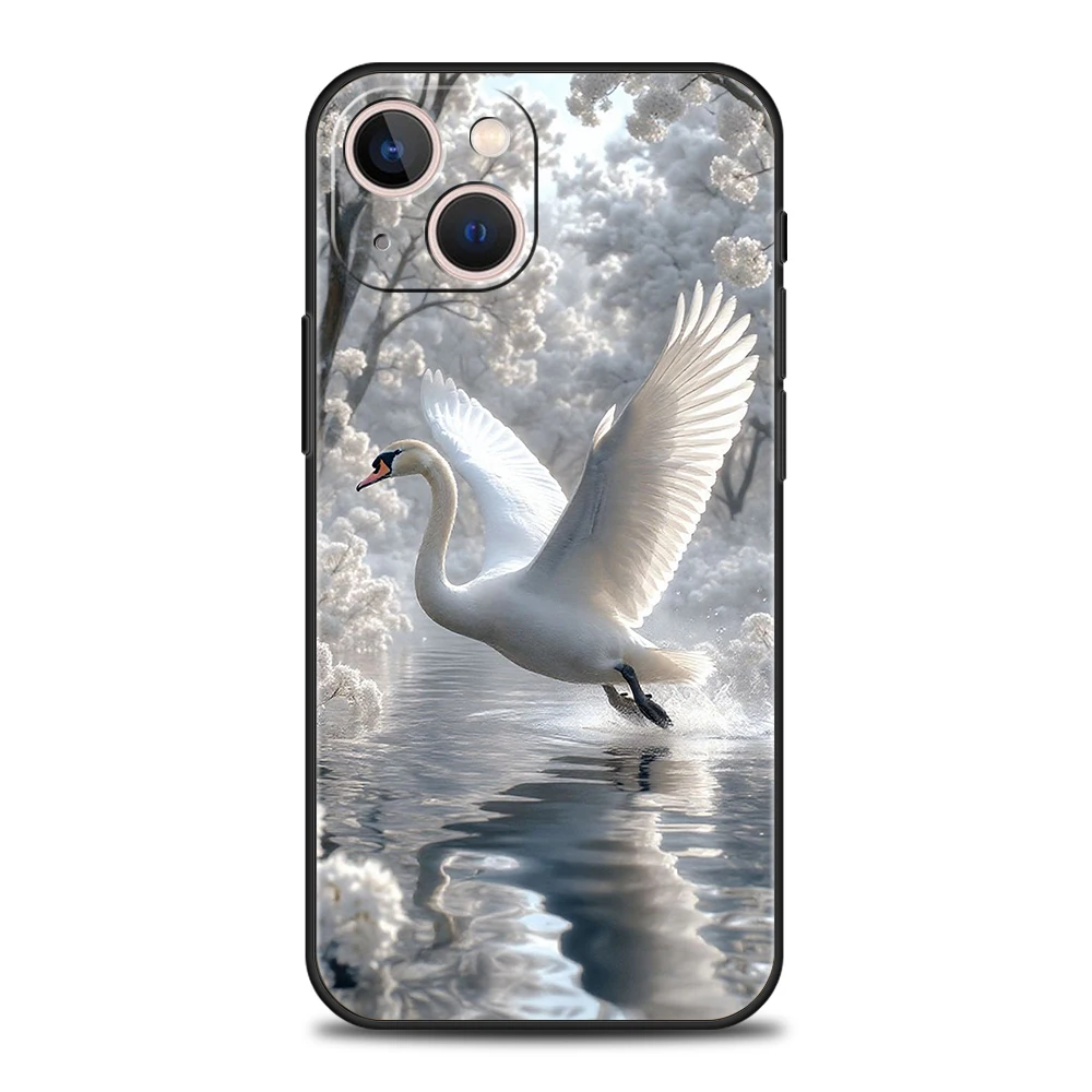 Elegant White Swan Design Shockproof Phone Case Cover with Soft TPU Shell