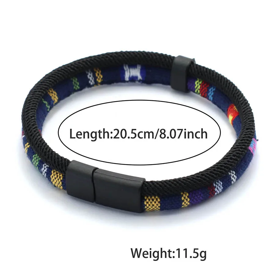Ethnic Fabric Bilayer Bracelet For Men With Magnet Buckle
