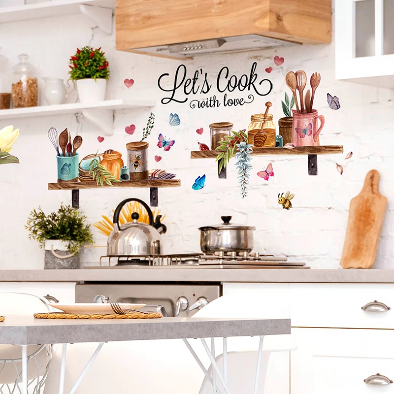 

Cartoon Kitchen Decor Wall Stickers Removable Waterproof Wall Decals Hand Painted PVC Wall Posters Dining Room Decoration