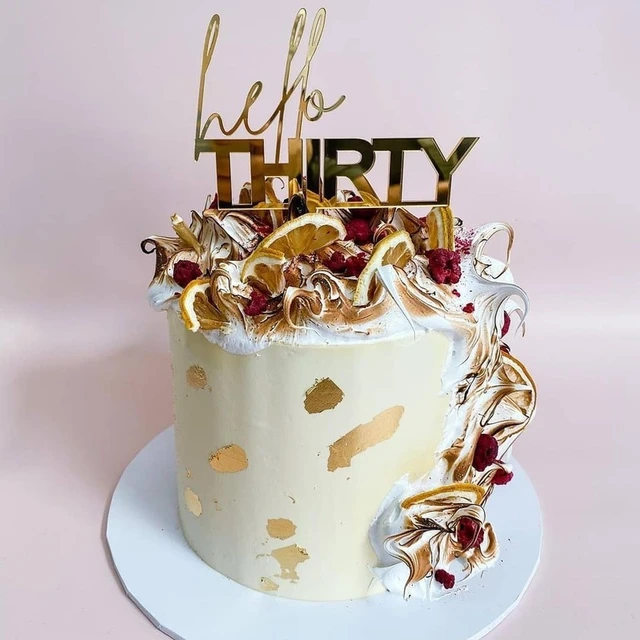 Hello Thirty Happy Birthday Cake Topper Gold Acrylic Number 30 Acrylic  Cupcake Topper for 30th Birthday