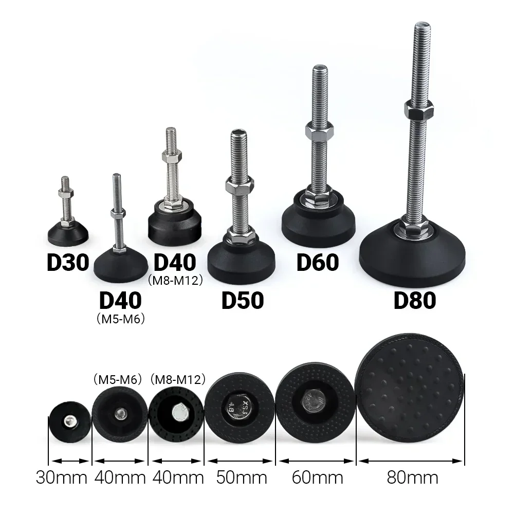 4 개/몫 조정 가능한 선반 다리 직경 50mm 스레드 유형 조정 가능한 레벨링 피트 회전베이스 관절 다리 M8/M10/M12 가구