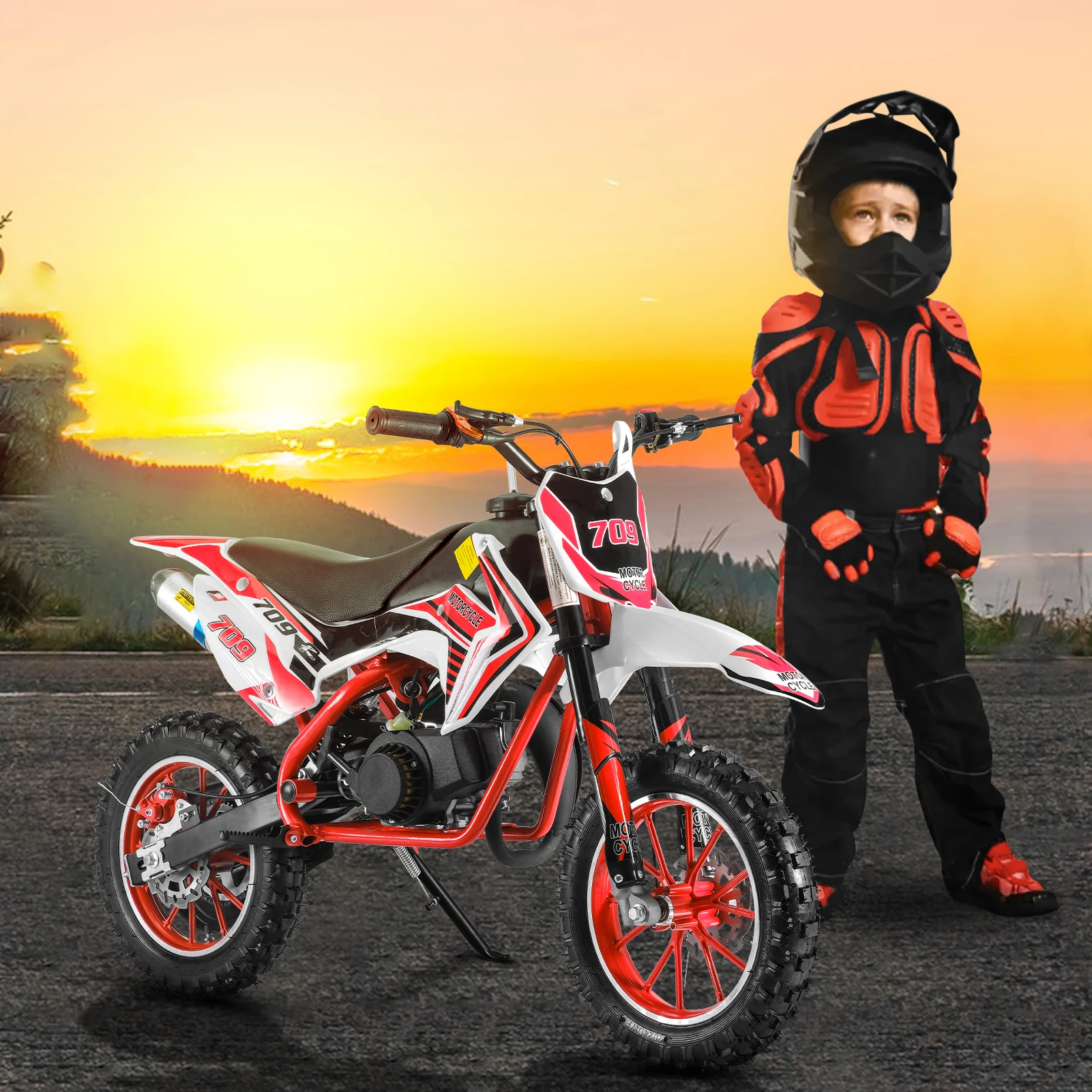 49cc 2 Stroke Kids Dirt Bike, Gas Power Motocross, Off Road Mini Motorcycle, Pocket Motorbike with Front Rear Disc Brakes, Racin