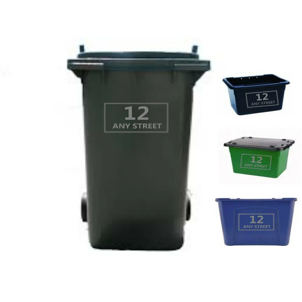 Wheelie Bin Stickers Recycling Box Stickers Number House Name x4