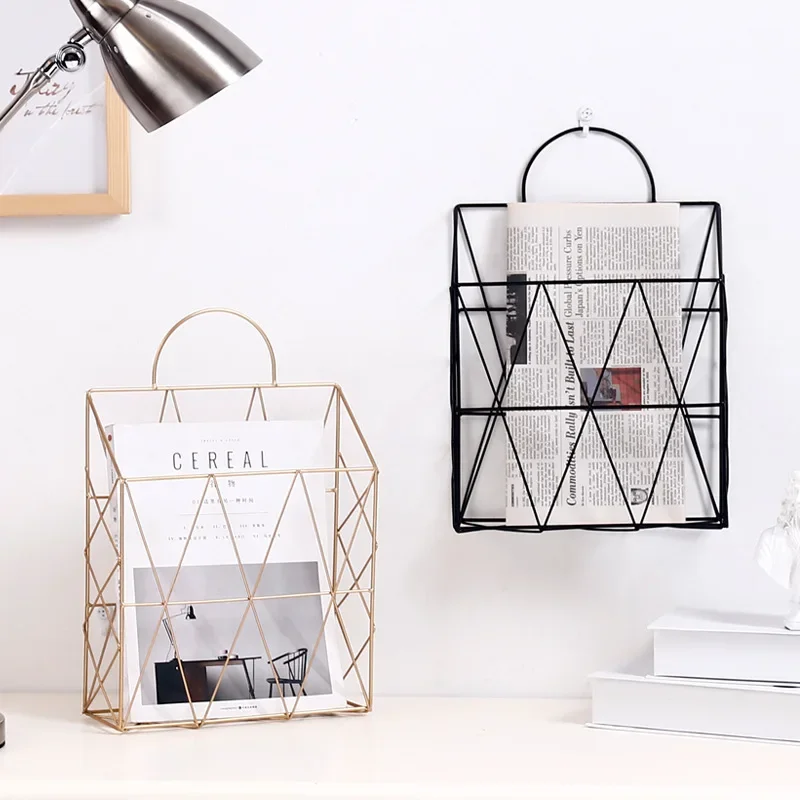 

1PC Rack Net Iron Desk Magazine Newspaper Organizer Holder Nordic Metal Storage Basket Fashion Wall Hanging Storage