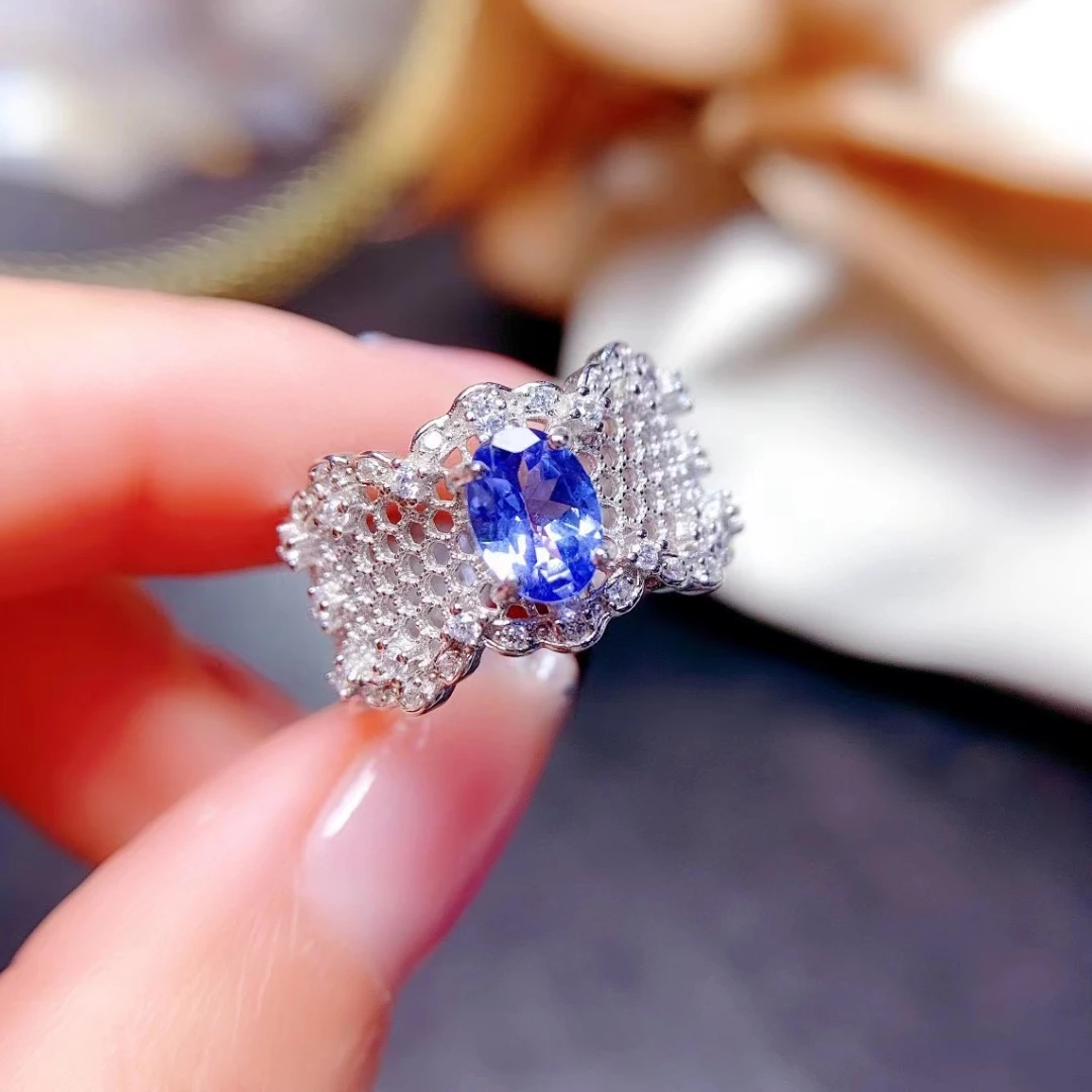 

MeiBaPJ 5mm*7mm Natural Tanzanite Gemstone Fashion Ring for Women 925 Sterling Silver Fine Wedding Jewelry