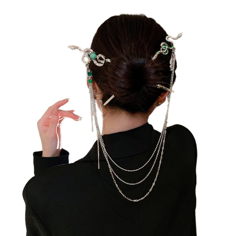 

Универсальные серебряные заколки для волос, головной убор, модная большая шпилька в форме двойной змеи для женщин, отпускные