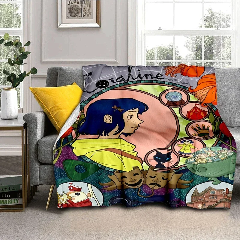Coraline Animated Movie Throws Blanket Picnic Super Soft kawaii Blanket for Travel Bedding Couch Sofa Bed Blanket Birthday Gift