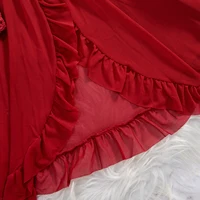 Chemise de nuit transparente en dentelle rouge pour femmes, sous-vêtements Sexy, vêtements de nuit, ensembles robe et culotte, été 5