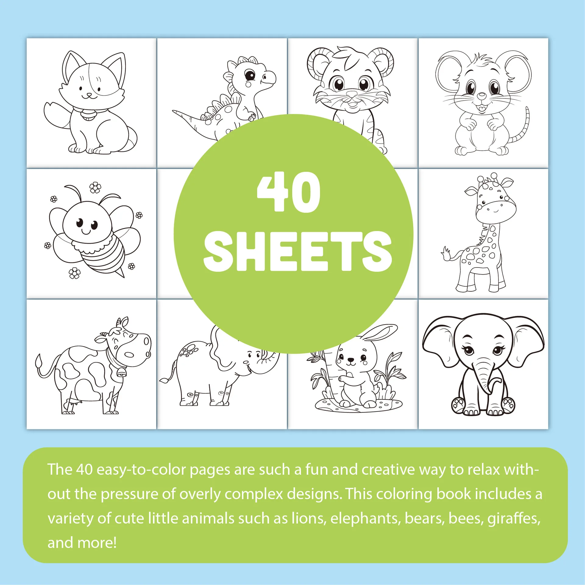 Animal Coloring Book Adorable Animal Character Drawing Book 40 Sheets Coloring Doodles Book Easy And Simple Designs For DIY 3