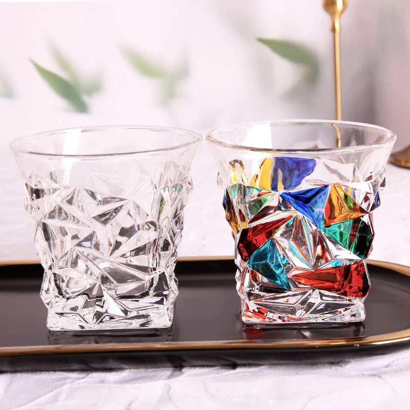 Withered Handmade painted glass water glass with contrasting stripes, woven crystal glass, whiskey glass, beer and foreig