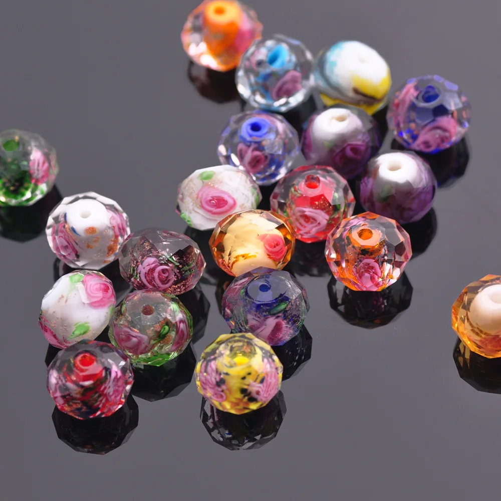 

10pcs 10X7mm Rondelle Faceted Crystal Flower Lampwork Glass Loose Spacer Beads for Jewelry Making
