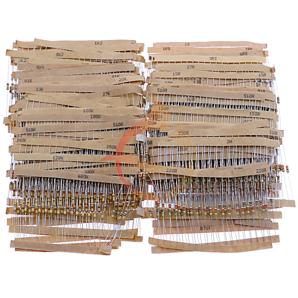 carbon film resistors kit 1/8W 1/4W 1/2W 1W 2W 3W 5W Carbon Film Resistors Assortment Kit 5% Electronic Components resistor package