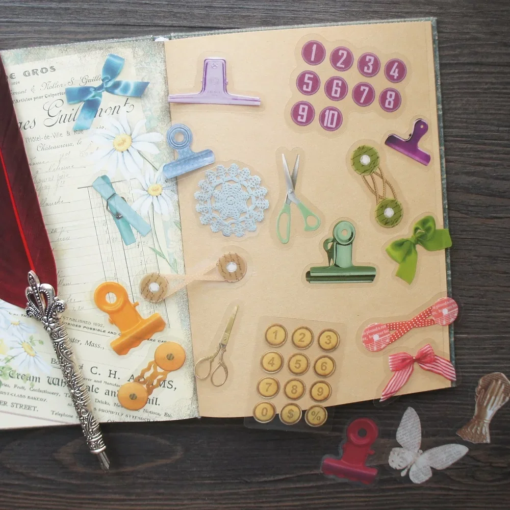 

38pcs MIX Size Handmade Button Clip Ribbon Bow Style PVC Sticker Scrapbooking DIY Gift Packing Label Decoration Tag