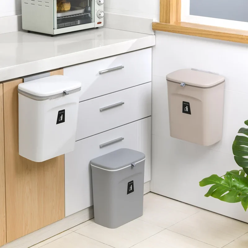 Trash Can 7/9L Bathroom Trash Can With Lid Garbage bag Wall Mounted Toilet Wastebasket kitchen Hanging Trash Bin