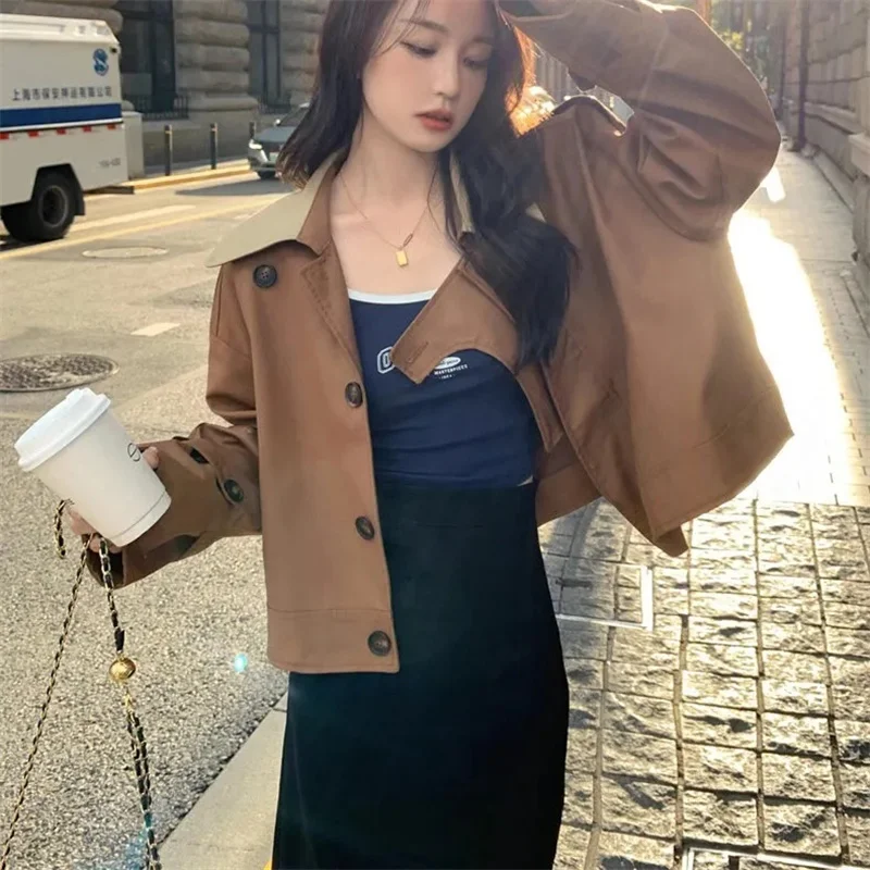 Design Sense Niche Small Stature Short Windbreaker Ffemale Spring Style Hong Kong Style H-end Beautiful Fashion Jjacket Female
