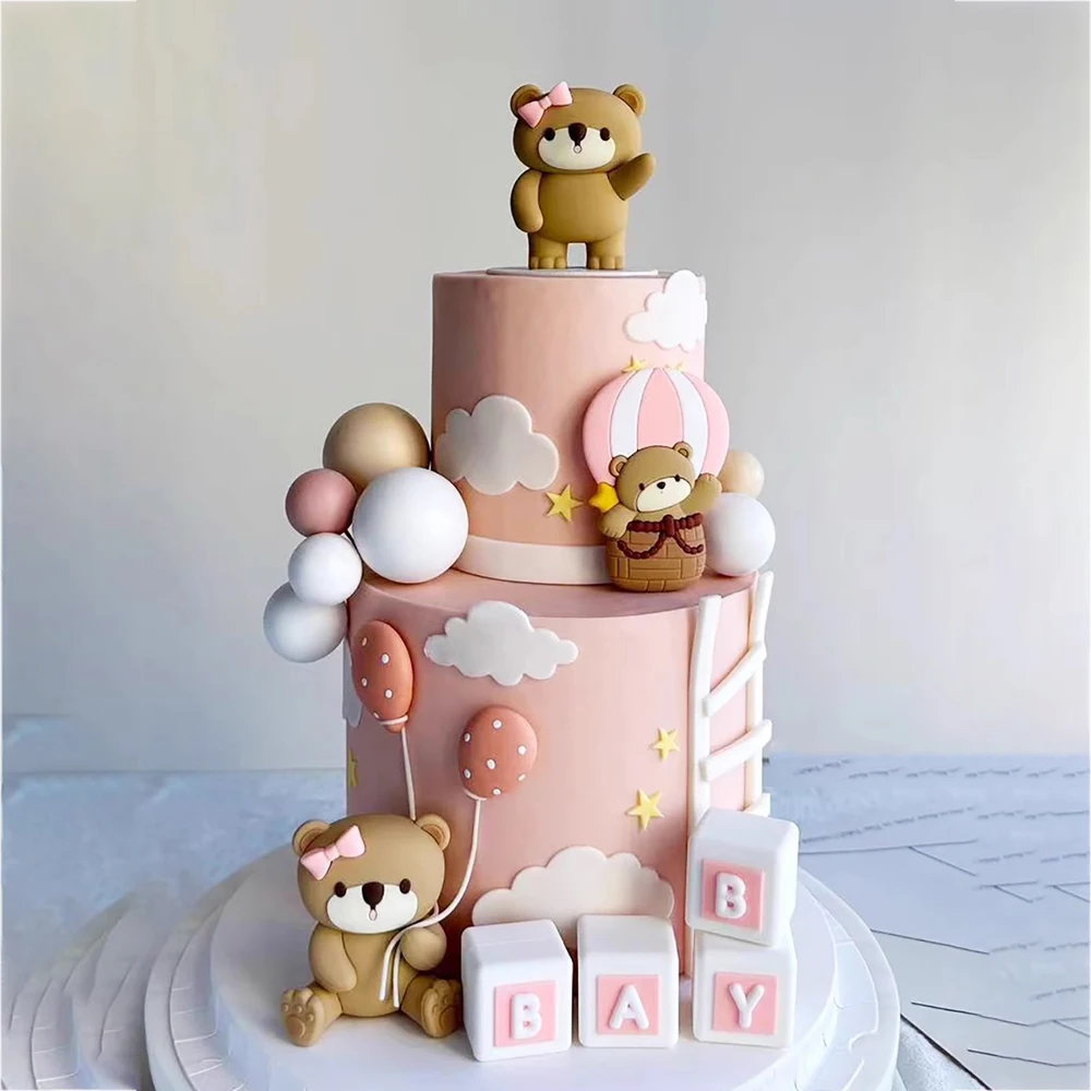 KOBOKO Set Decorazioni Palloncini Per Compleanno 1 Anno Bambina – Orso, Stelle E Fiori In Alluminio (6 Pezzi)