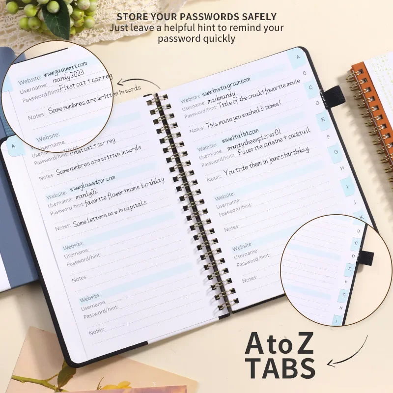 Enhanced Password Keeper with Colorful Alphabetical Tabs & Pen Holder