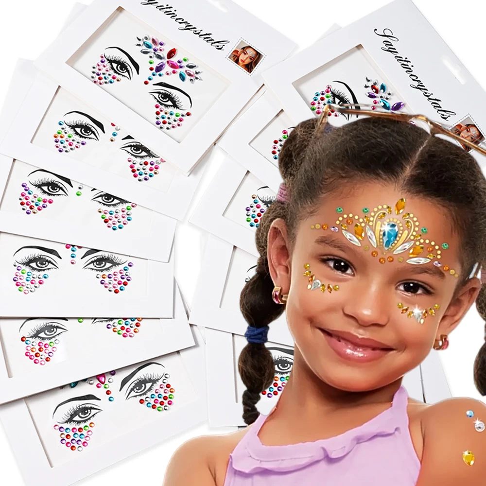 5 pezzi adesivi per il viso con diamanti per bambini stile misto colorato glter cristallo adesivo per il viso 3D autoadesivo strass per il viso di piccole dimensioni  66