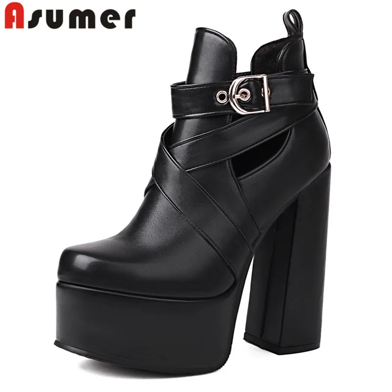 

ASUMER 2023 Size 35-43 New Microfiber Round Toe Ankle Boots Thick High Heels Platform Shoes Office Ladies Buckle Winter Boots