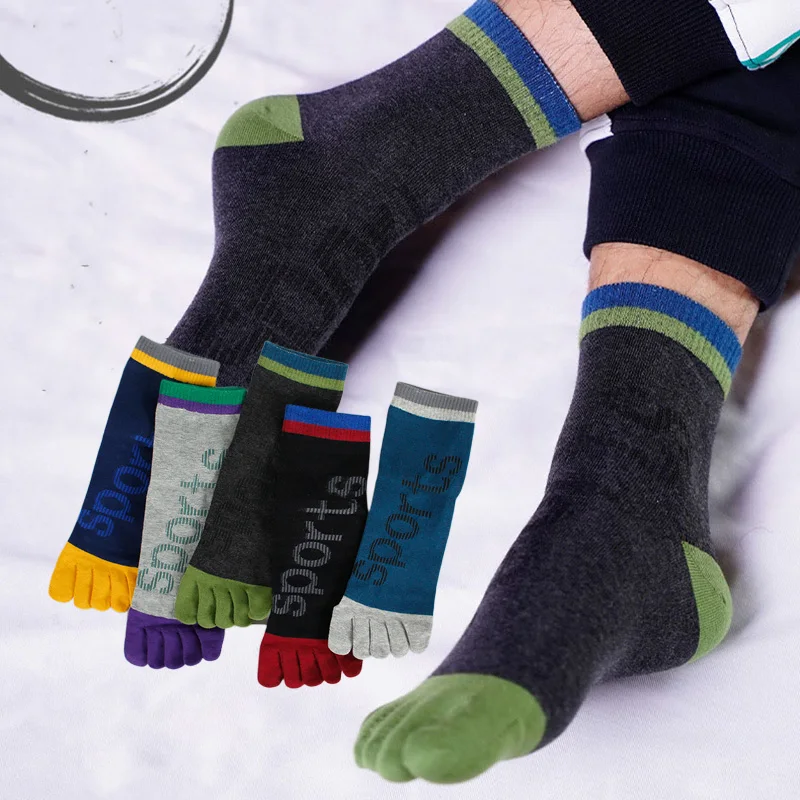 5 Pair Men's Cotton Striped Toe Socks High Quality Athletic Toe Socks