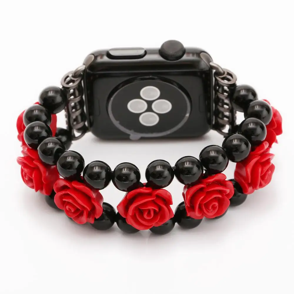 Red Rose Flower Agate Band for Apple Watch Ultra 8 7 6 5 4 3 SE Bracelet for iWatch Series 45mm 44mm 40mm 42mm Jewelry Wristband