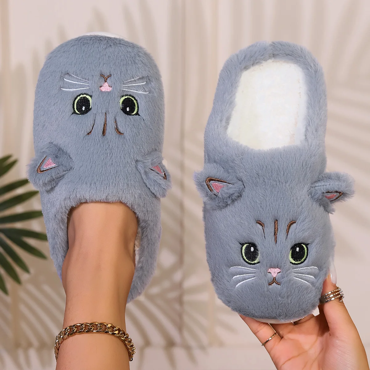 Kawaii Cartoon Cat Fuzzy Slippers - Ultra Soft Fabric Inner, Plush Flat Sole, Cozy Warmth, TPR Durable Outsole, Fabric Upper - P 6