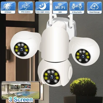 15MP HD IP Wifi Ai Tracking Security Alarm Two-way Audio CCTV Video Security Cam Camera PTZ Three screens Three lens Color Night 1